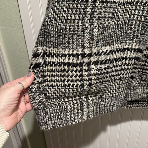 Lucky Brand Black White Tweed Jacket Wool Blend Fringed Edges Size XL - Picture 2 of 6